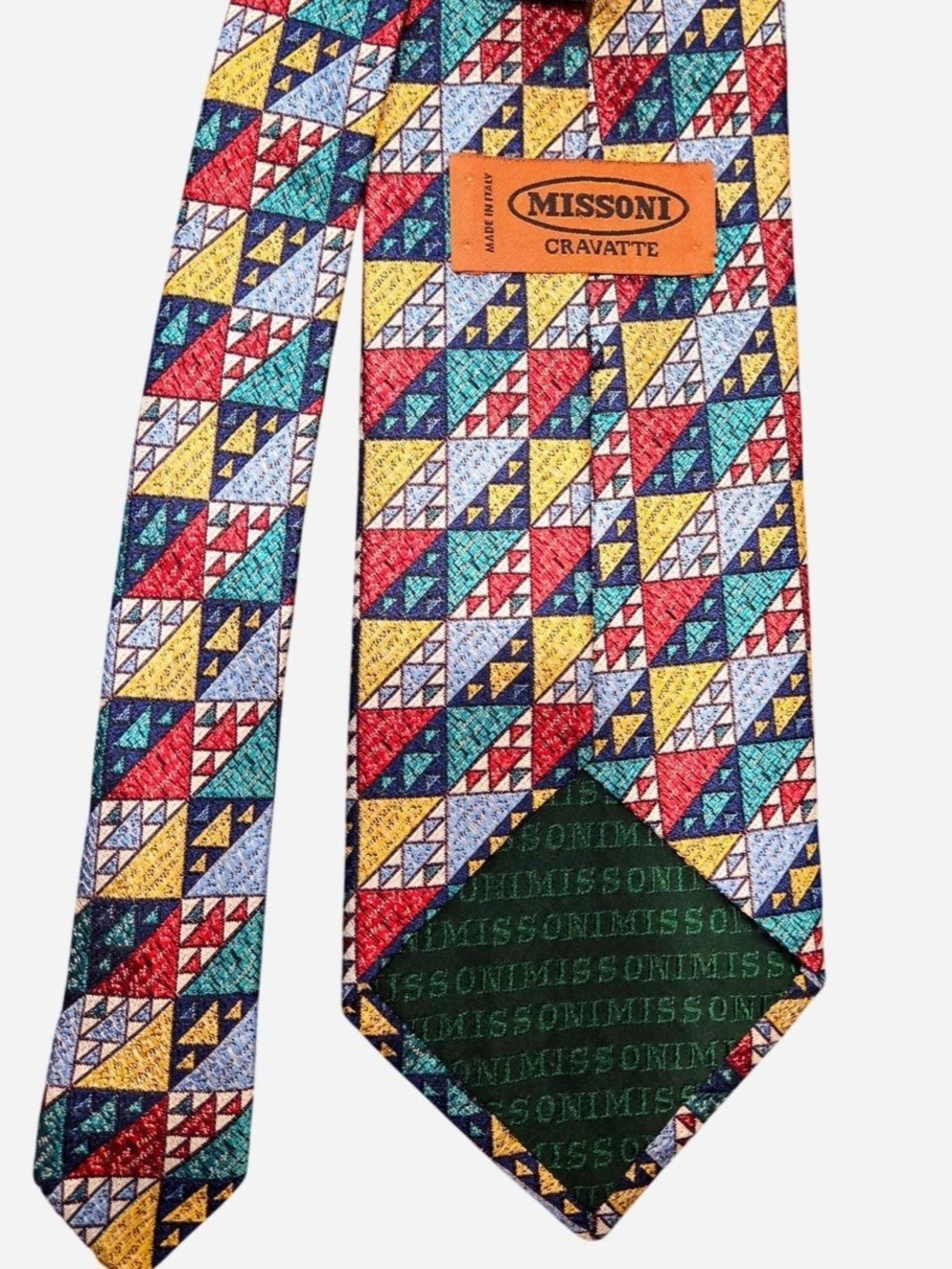 Vintage Missoni geometric 100% silk tie retro colorful multicolor 4 x 53